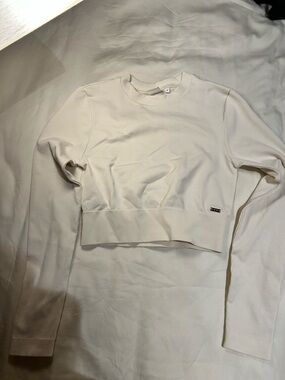 Ribbed Long-Sleeve Cropped Top in Off-White